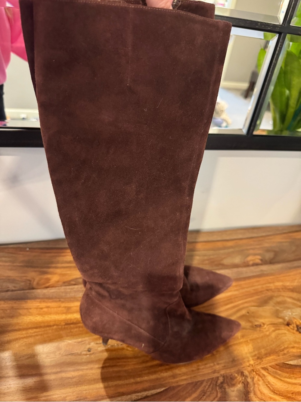 Via Spiga Dark Brown Suede Over-the-Knee Pointed-Toe Boots
